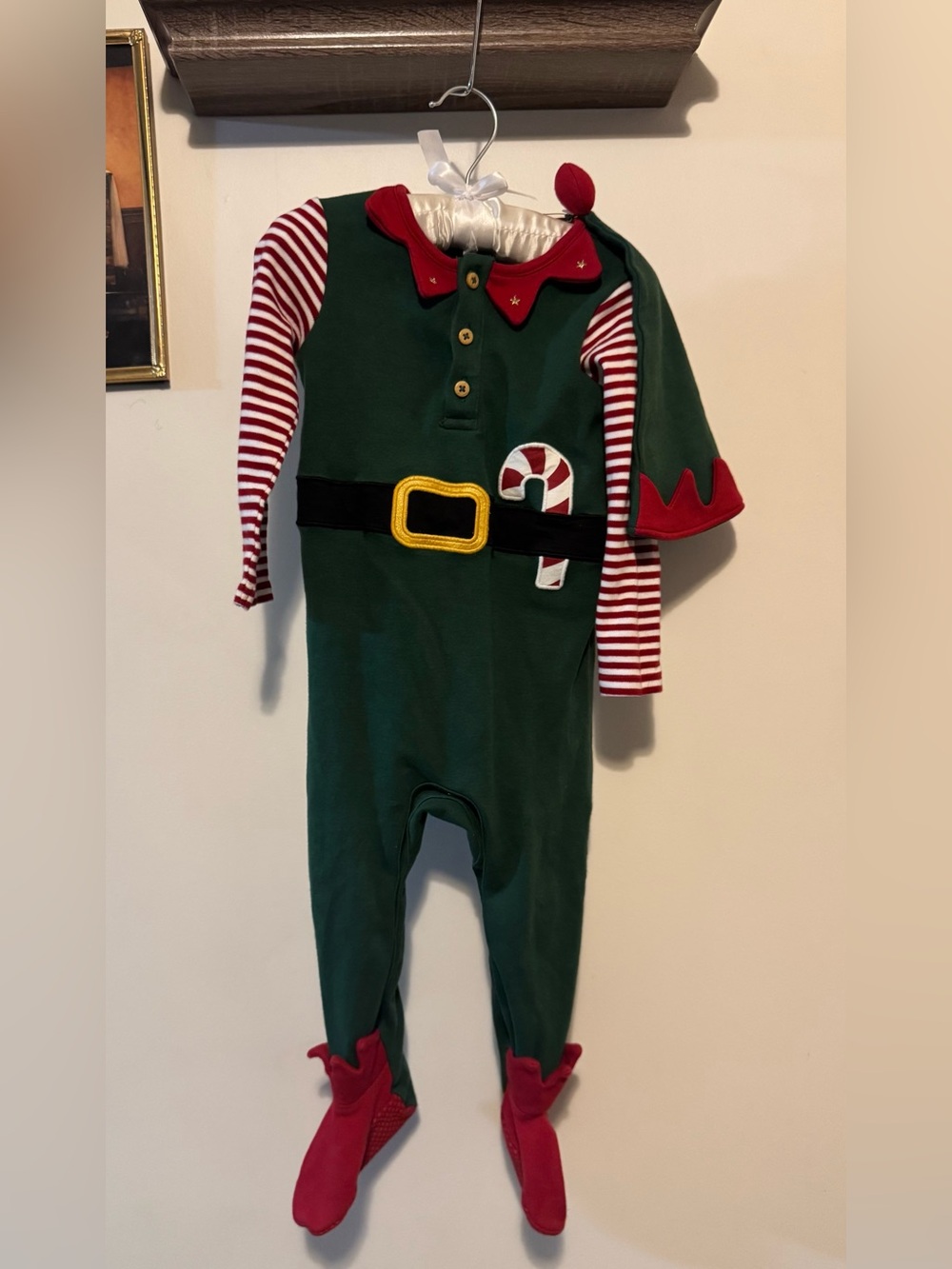 🎄 Fred & Flo Baby Christmas Elf Costume Snap Footie Pajamas with Hat 12-18M